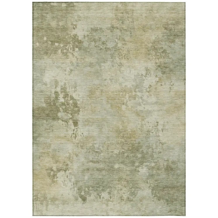 5' X 8' Sage And Beige Abstract Washable Indoor Outdoor Area Rug