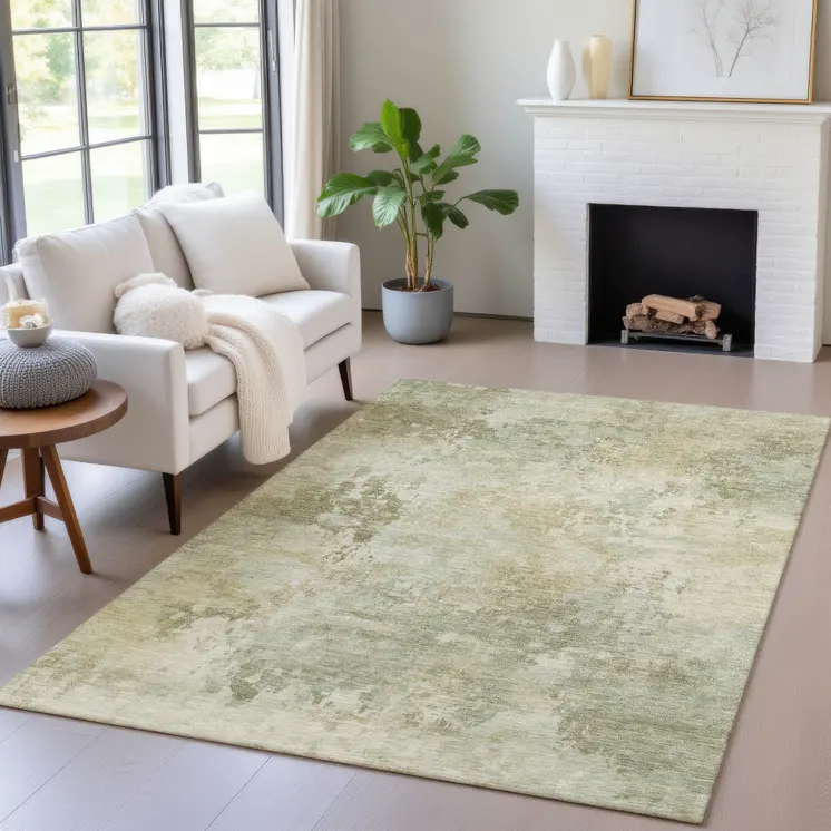 5' X 8' Sage And Beige Abstract Washable Indoor Outdoor Area Rug