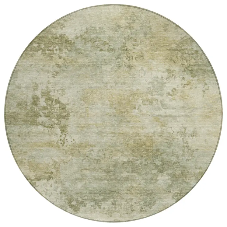 8' Sage And Beige Round Abstract Washable Indoor Outdoor Area Rug
