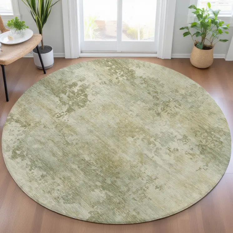 8' Sage And Beige Round Abstract Washable Indoor Outdoor Area Rug