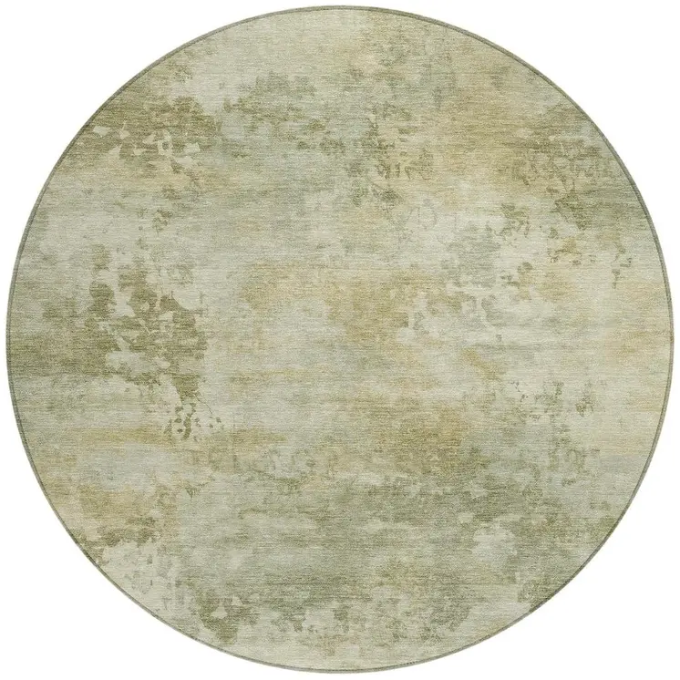 8' Sage And Beige Round Abstract Washable Indoor Outdoor Area Rug