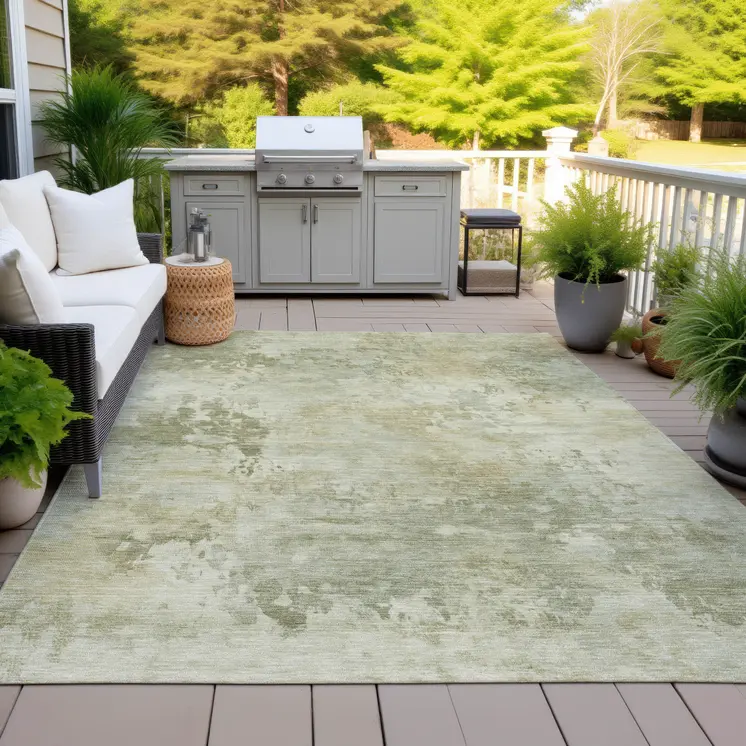 8' X 10' Sage And Beige Abstract Washable Indoor Outdoor Area Rug