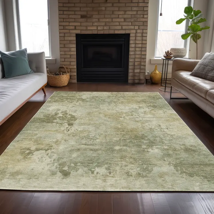 10' X 14' Sage And Beige Abstract Washable Indoor Outdoor Area Rug