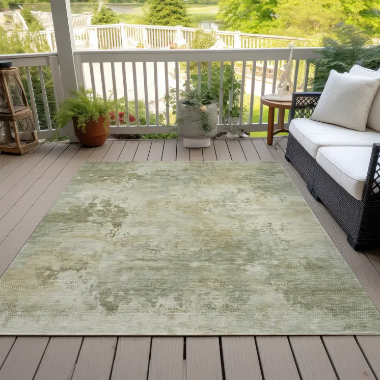 10' X 14' Sage And Beige Abstract Washable Indoor Outdoor Area Rug