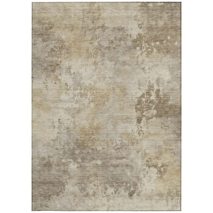3' X 5' Tan And Beige Abstract Washable Indoor Outdoor Area Rug