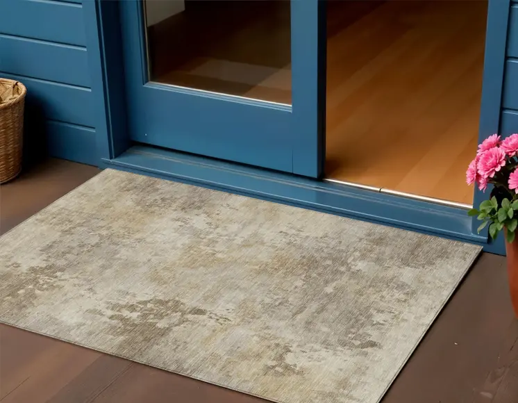 3' X 5' Tan And Beige Abstract Washable Indoor Outdoor Area Rug