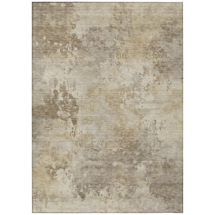 3' X 5' Tan And Beige Abstract Washable Indoor Outdoor Area Rug