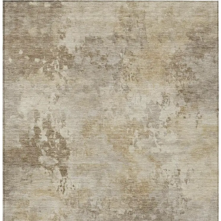 3' X 5' Tan And Beige Abstract Washable Indoor Outdoor Area Rug