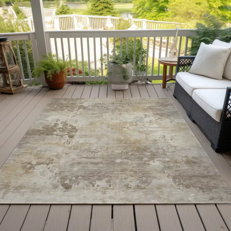 3' X 5' Tan And Beige Abstract Washable Indoor Outdoor Area Rug