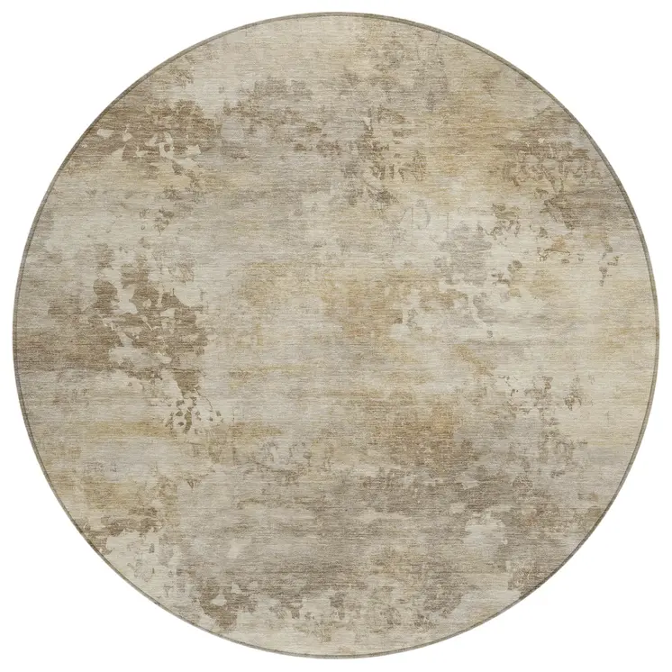 8' Tan And Beige Round Abstract Washable Indoor Outdoor Area Rug