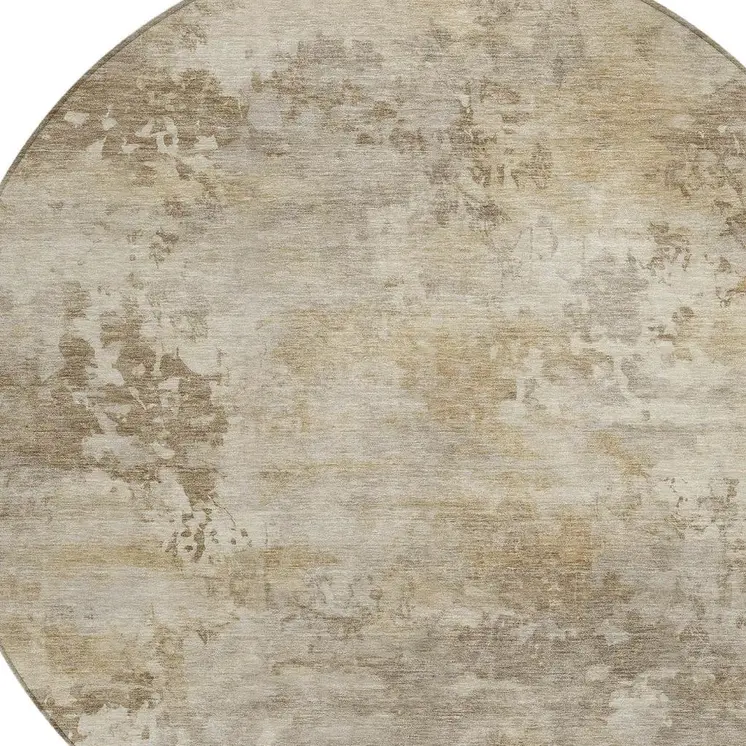 8' Tan And Beige Round Abstract Washable Indoor Outdoor Area Rug
