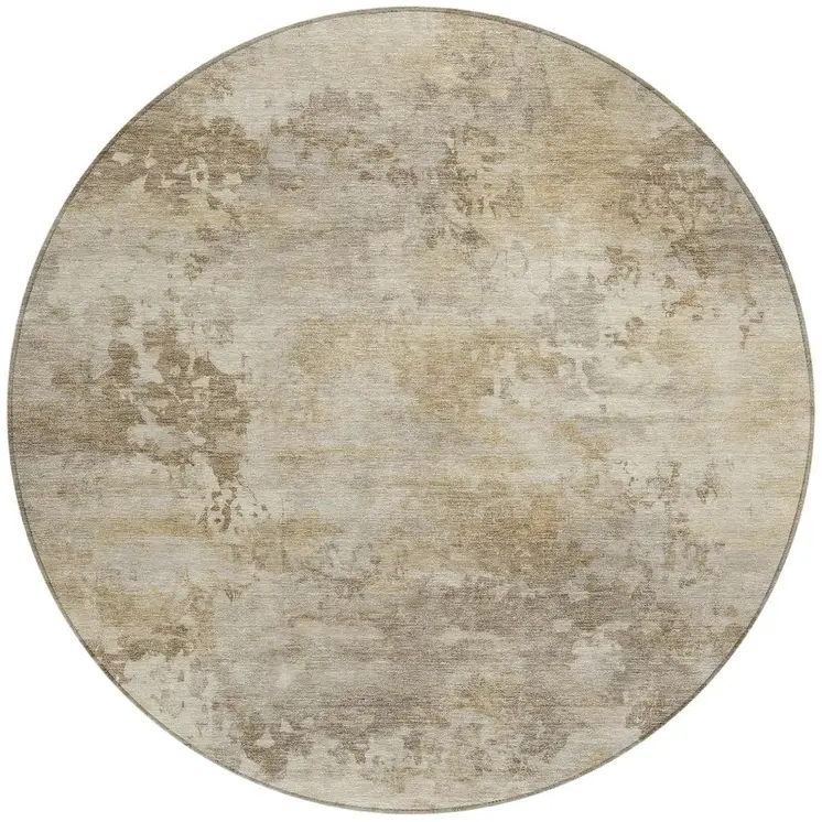 8' Tan And Beige Round Abstract Washable Indoor Outdoor Area Rug