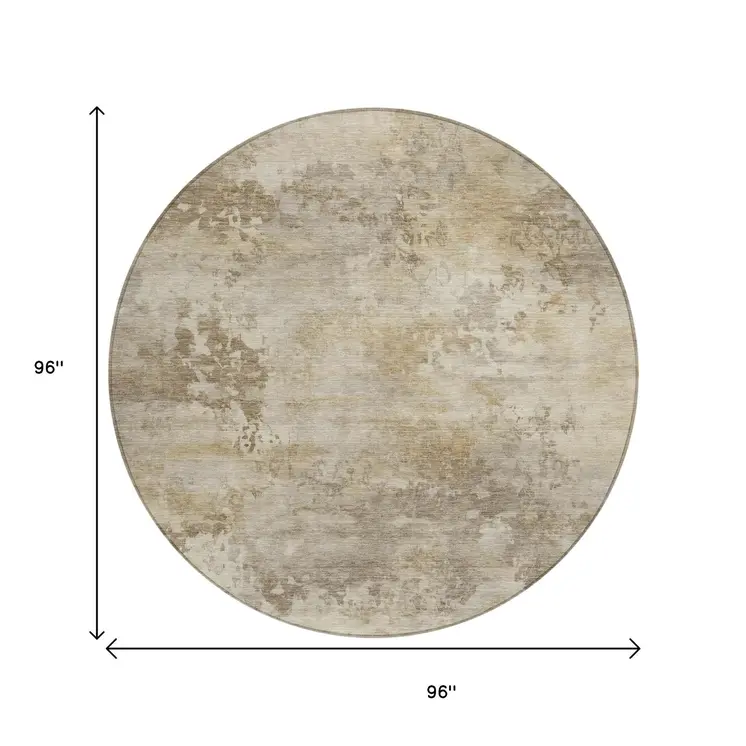 8' Tan And Beige Round Abstract Washable Indoor Outdoor Area Rug