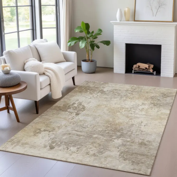 8' X 10' Tan And Beige Abstract Washable Indoor Outdoor Area Rug