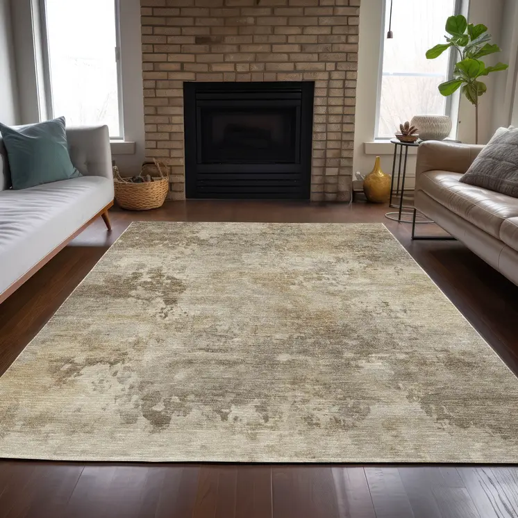 9' X 12' Tan And Beige Abstract Washable Indoor Outdoor Area Rug