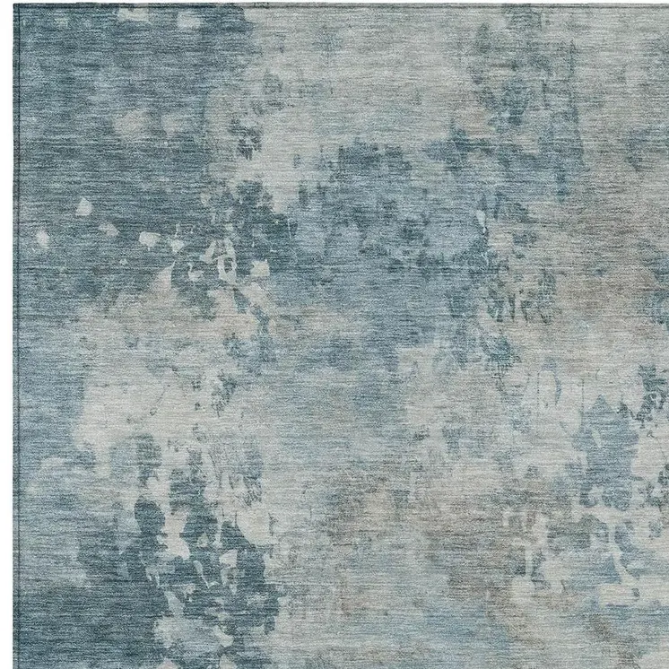 3' X 5' Teal Blue And Beige Abstract Washable Indoor Outdoor Area Rug