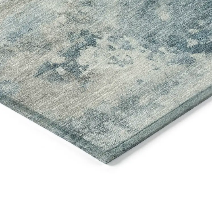 3' X 5' Teal Blue And Beige Abstract Washable Indoor Outdoor Area Rug