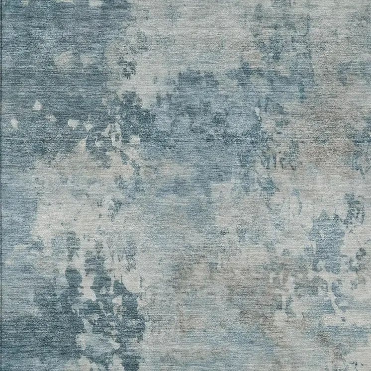 5' X 8' Teal Blue And Beige Abstract Washable Indoor Outdoor Area Rug