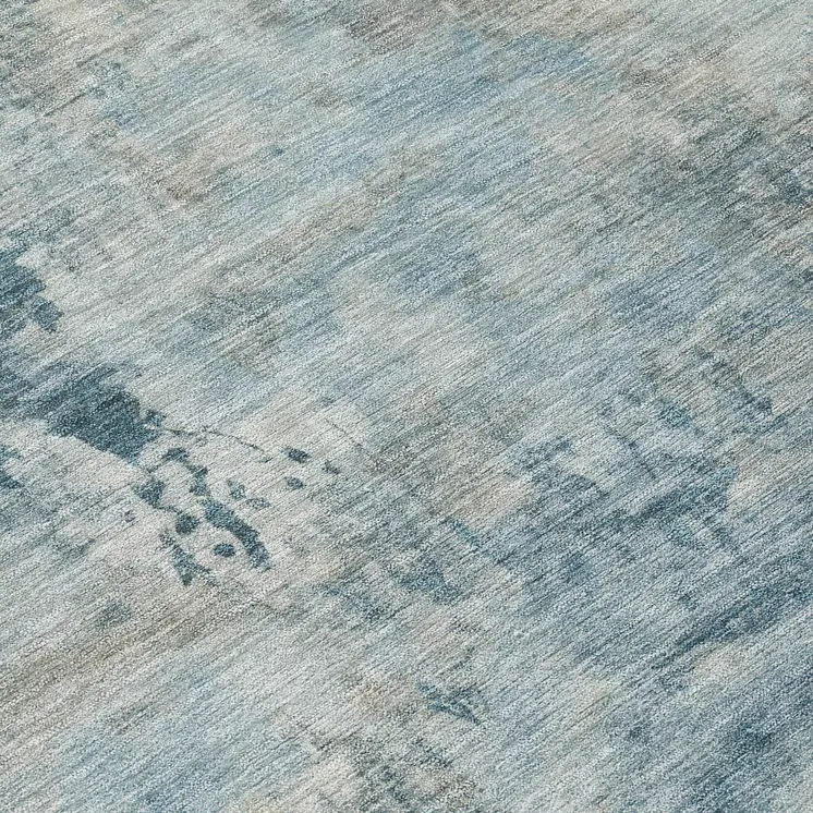 8' Teal Blue And Beige Round Abstract Washable Indoor Outdoor Area Rug
