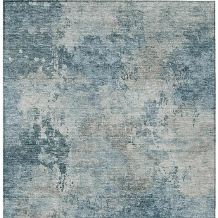 8' X 10' Teal Blue And Beige Abstract Washable Indoor Outdoor Area Rug