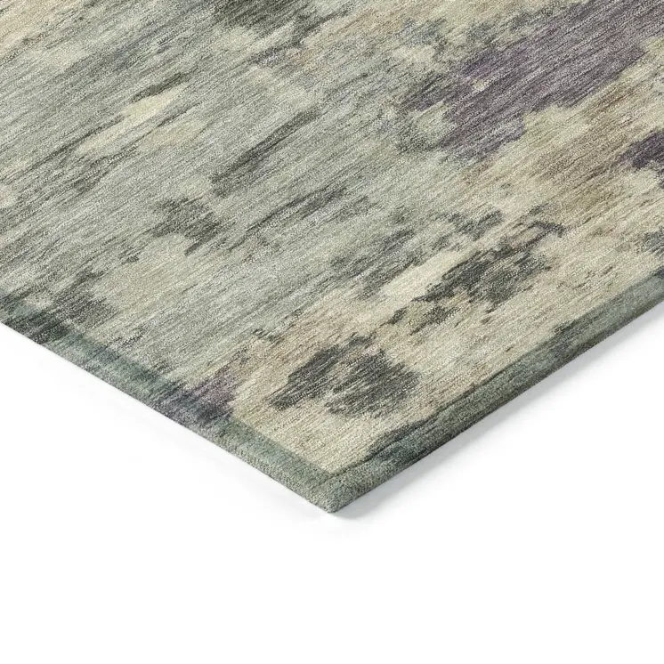3' X 5' Sage Gray And Plum Abstract Washable Indoor Outdoor Area Rug