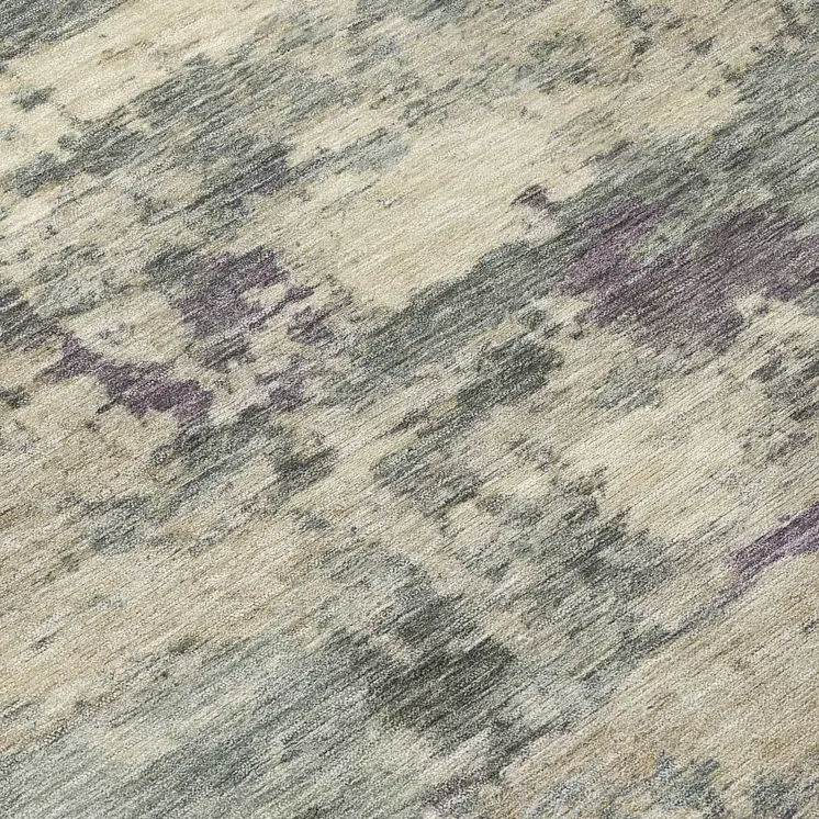 8' Sage Gray And Plum Round Abstract Washable Indoor Outdoor Area Rug
