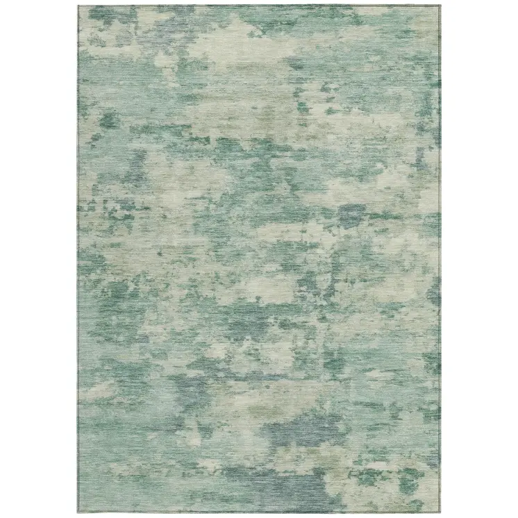 3' X 5' Teal Blue Linen And Pale Aqua Abstract Washable Indoor Outdoor Area Rug