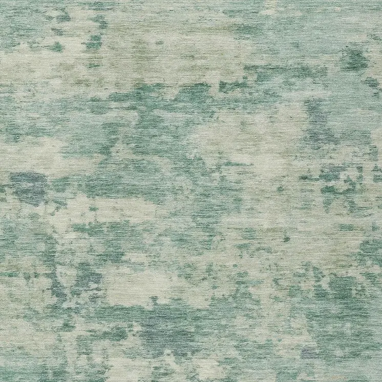 8' X 10' Teal Blue Linen And Pale Aqua Abstract Washable Indoor Outdoor Area Rug