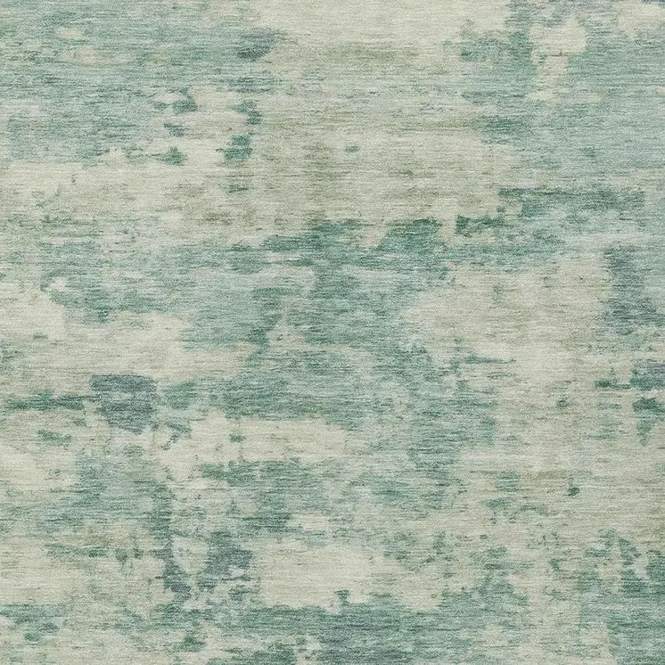 9' X 12' Teal Blue Linen And Pale Aqua Abstract Washable Indoor Outdoor Area Rug