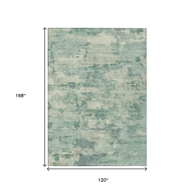 10' X 14' Teal Blue Linen And Pale Aqua Abstract Washable Indoor Outdoor Area Rug