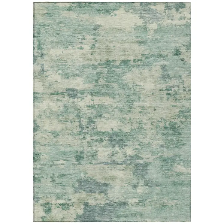 10' X 14' Teal Blue Linen And Pale Aqua Abstract Washable Indoor Outdoor Area Rug