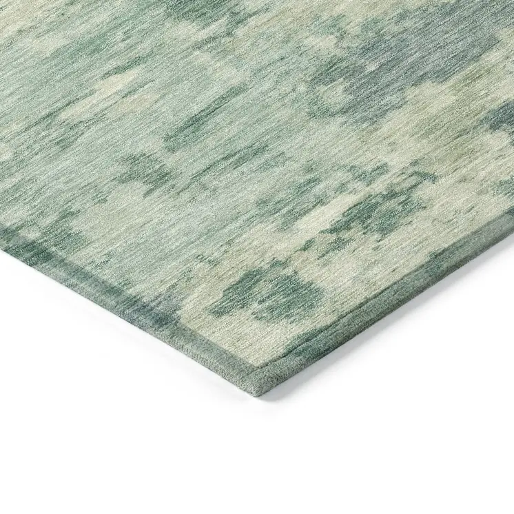 10' X 14' Teal Blue Linen And Pale Aqua Abstract Washable Indoor Outdoor Area Rug
