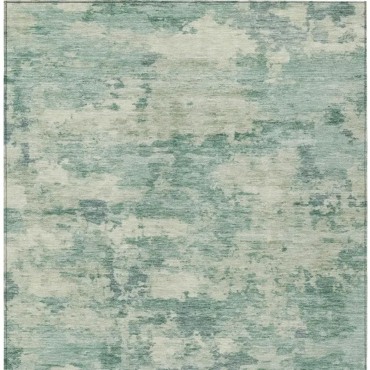 10' X 14' Teal Blue Linen And Pale Aqua Abstract Washable Indoor Outdoor Area Rug
