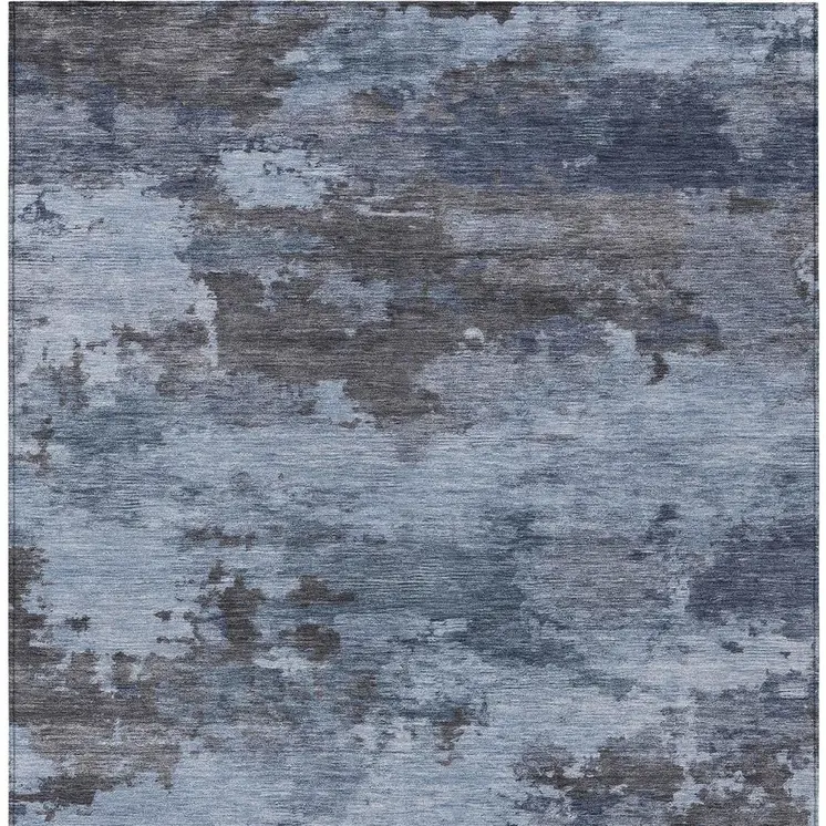5' X 8' Blue And Charcoal Abstract Washable Indoor Outdoor Area Rug