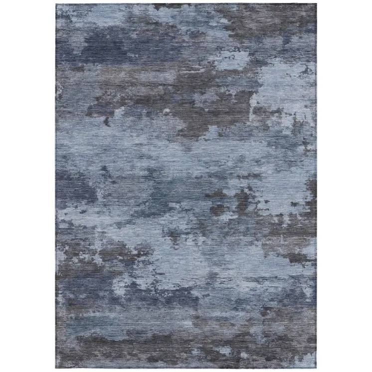 5' X 8' Blue And Charcoal Abstract Washable Indoor Outdoor Area Rug
