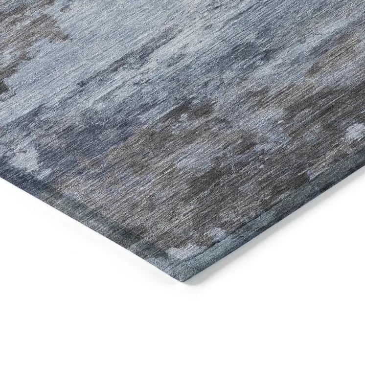 5' X 8' Blue And Charcoal Abstract Washable Indoor Outdoor Area Rug