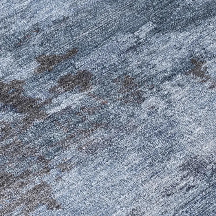 8' Blue And Charcoal Round Abstract Washable Indoor Outdoor Area Rug