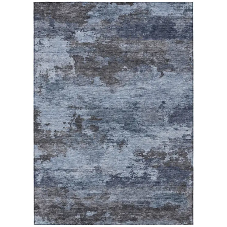 8' X 10' Blue And Charcoal Abstract Washable Indoor Outdoor Area Rug