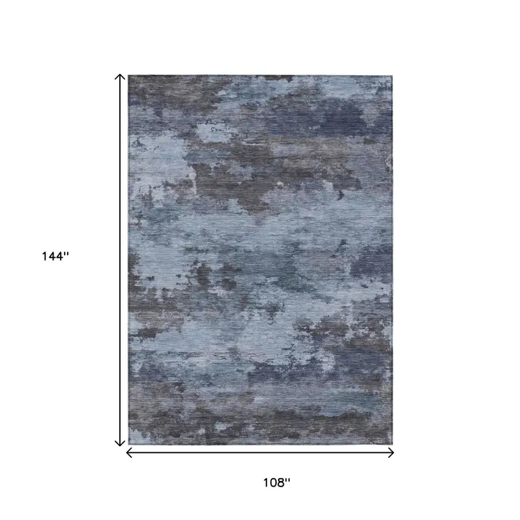 9' X 12' Blue And Charcoal Abstract Washable Indoor Outdoor Area Rug