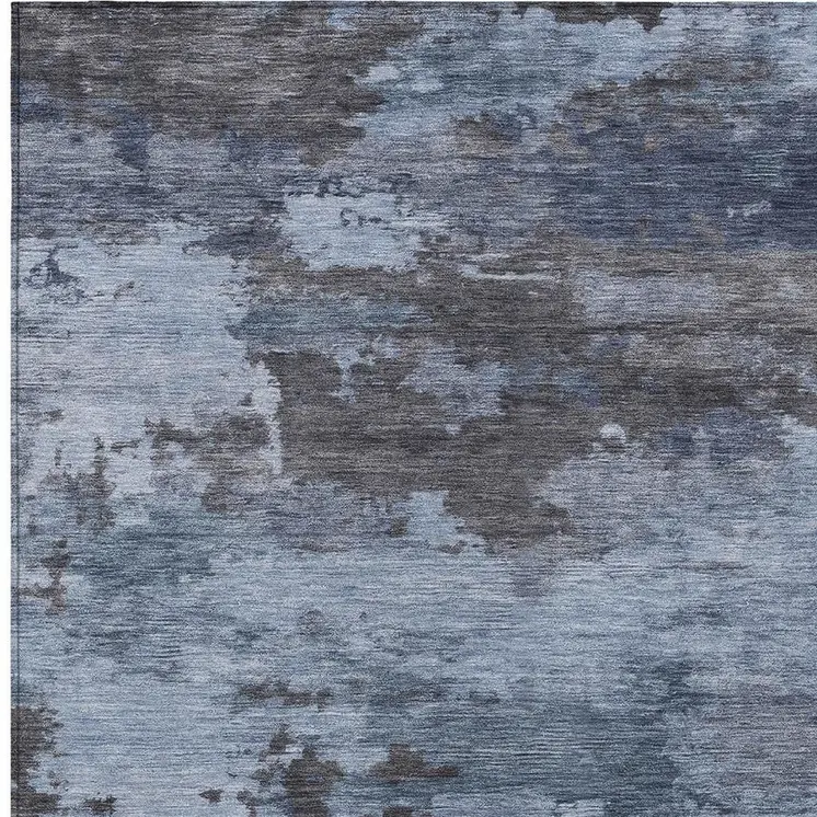 9' X 12' Blue And Charcoal Abstract Washable Indoor Outdoor Area Rug