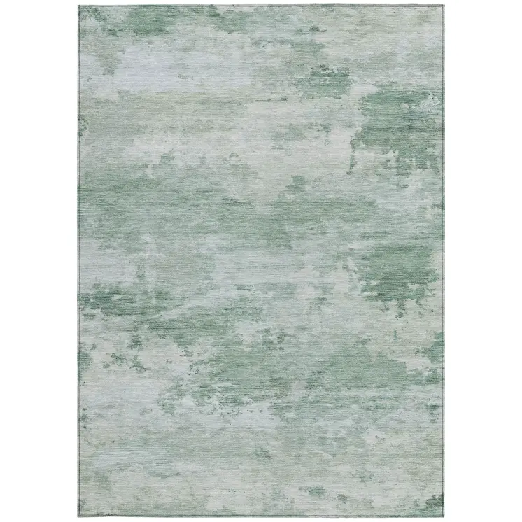 5' X 8' Mint Green And Pale Aqua Abstract Washable Indoor Outdoor Area Rug