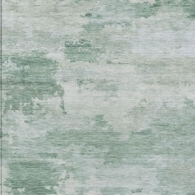 5' X 8' Mint Green And Pale Aqua Abstract Washable Indoor Outdoor Area Rug