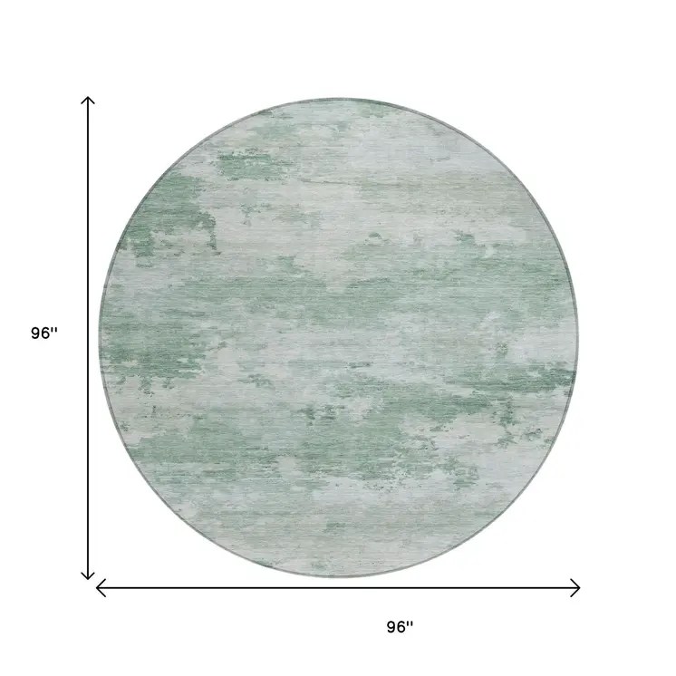 8' Mint Green And Pale Aqua Round Abstract Washable Indoor Outdoor Area Rug