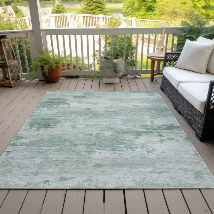 8' X 10' Mint Green And Pale Aqua Abstract Washable Indoor Outdoor Area Rug