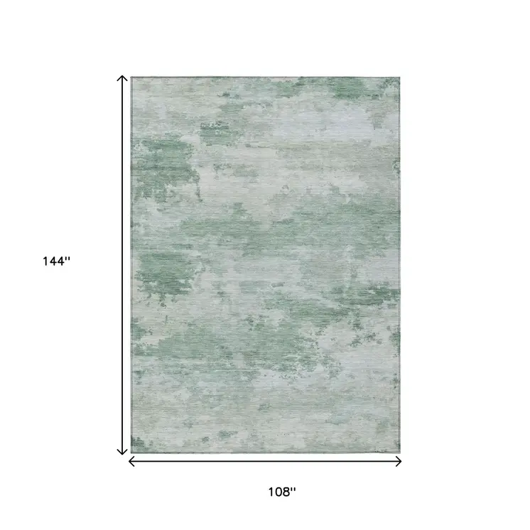 9' X 12' Mint Green And Pale Aqua Abstract Washable Indoor Outdoor Area Rug