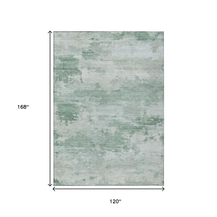 10' X 14' Mint Green And Pale Aqua Abstract Washable Indoor Outdoor Area Rug