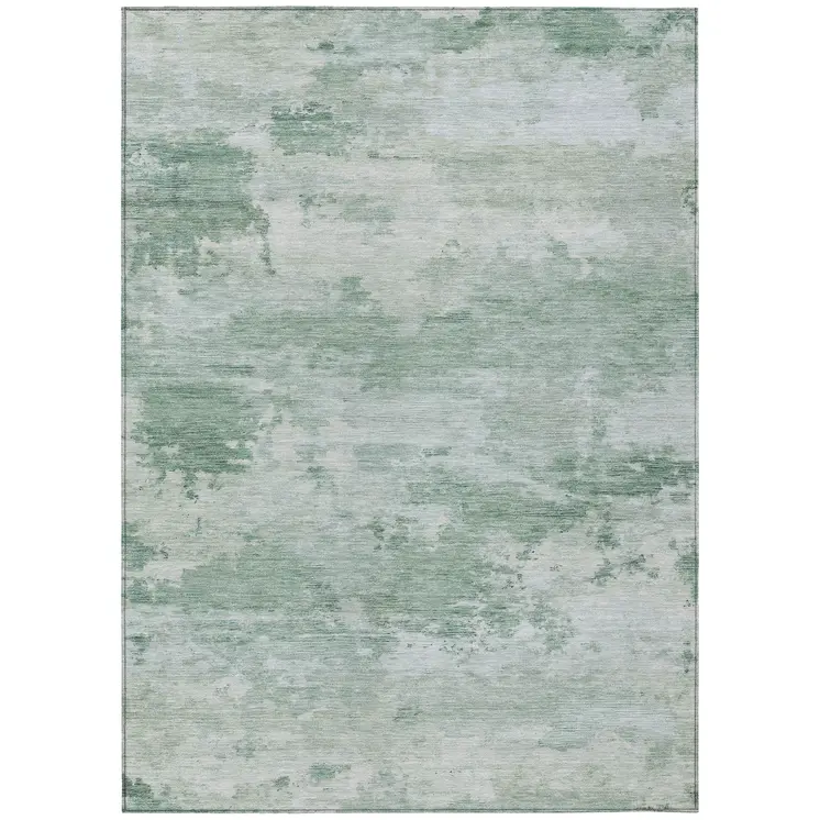 10' X 14' Mint Green And Pale Aqua Abstract Washable Indoor Outdoor Area Rug
