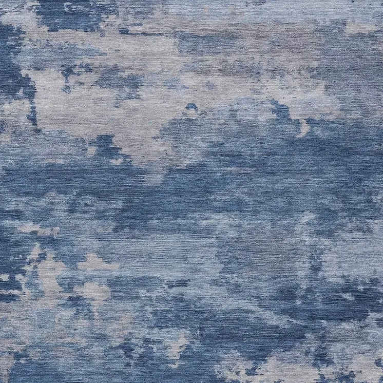 3' X 5' Navy Blue And Ivory Abstract Washable Indoor Outdoor Area Rug