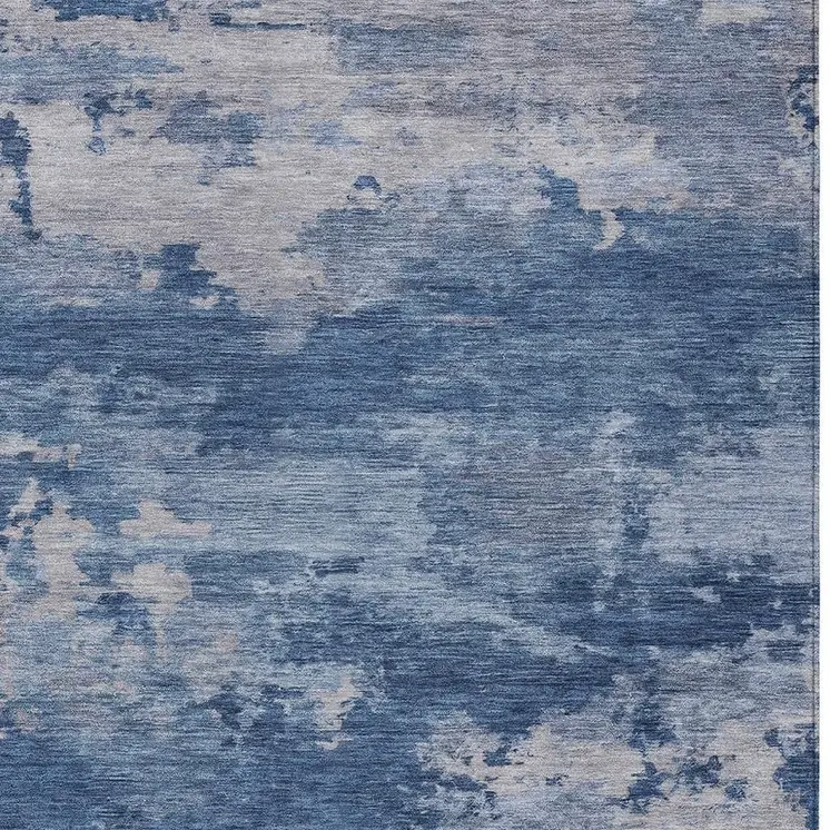 3' X 5' Navy Blue And Ivory Abstract Washable Indoor Outdoor Area Rug