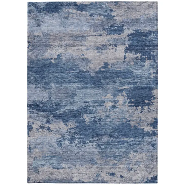 5' X 8' Navy Blue And Ivory Abstract Washable Indoor Outdoor Area Rug